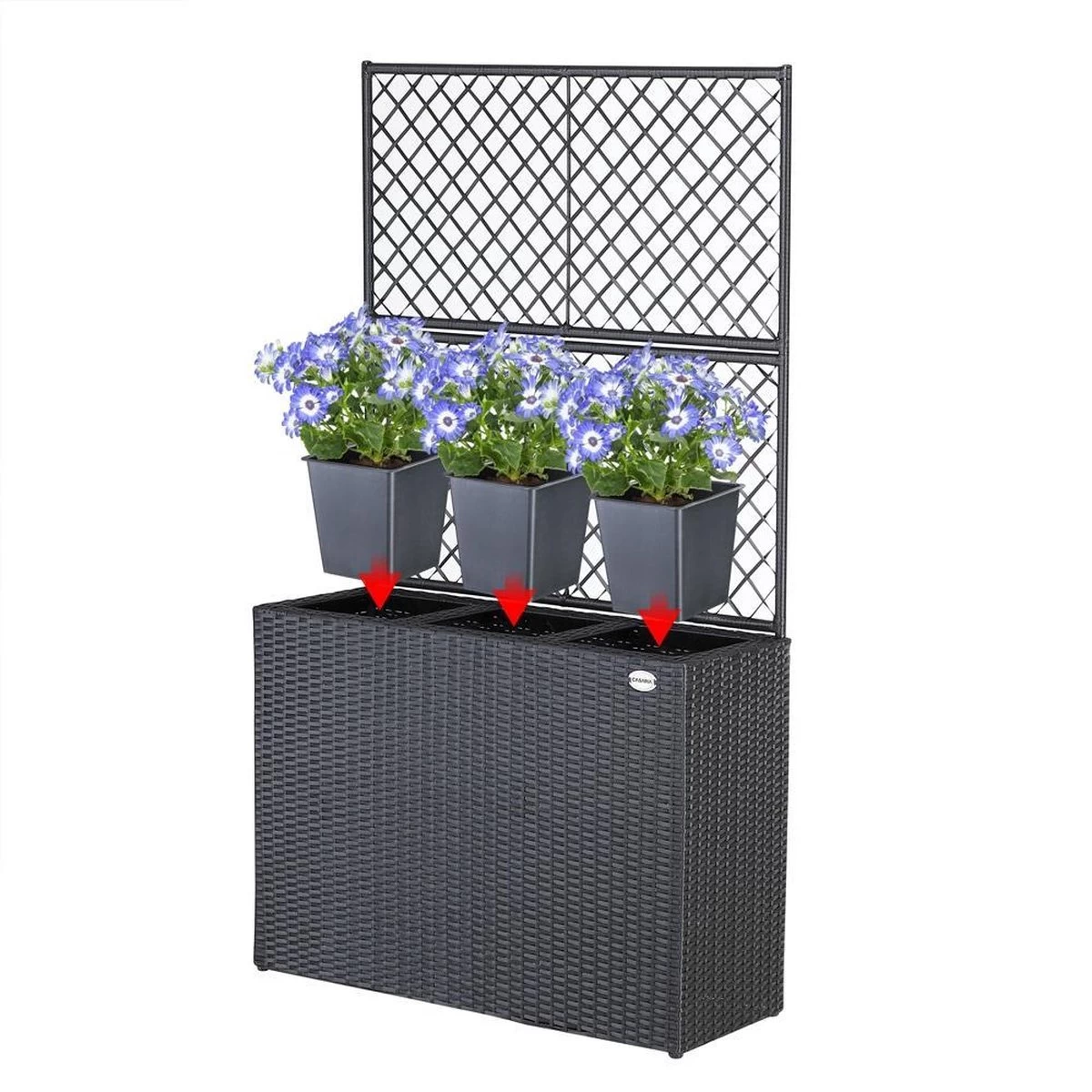 Casaria Polyrattan Plantenbak - Met Klimoprek - 3 Bakken Zwart - Afbeelding 4