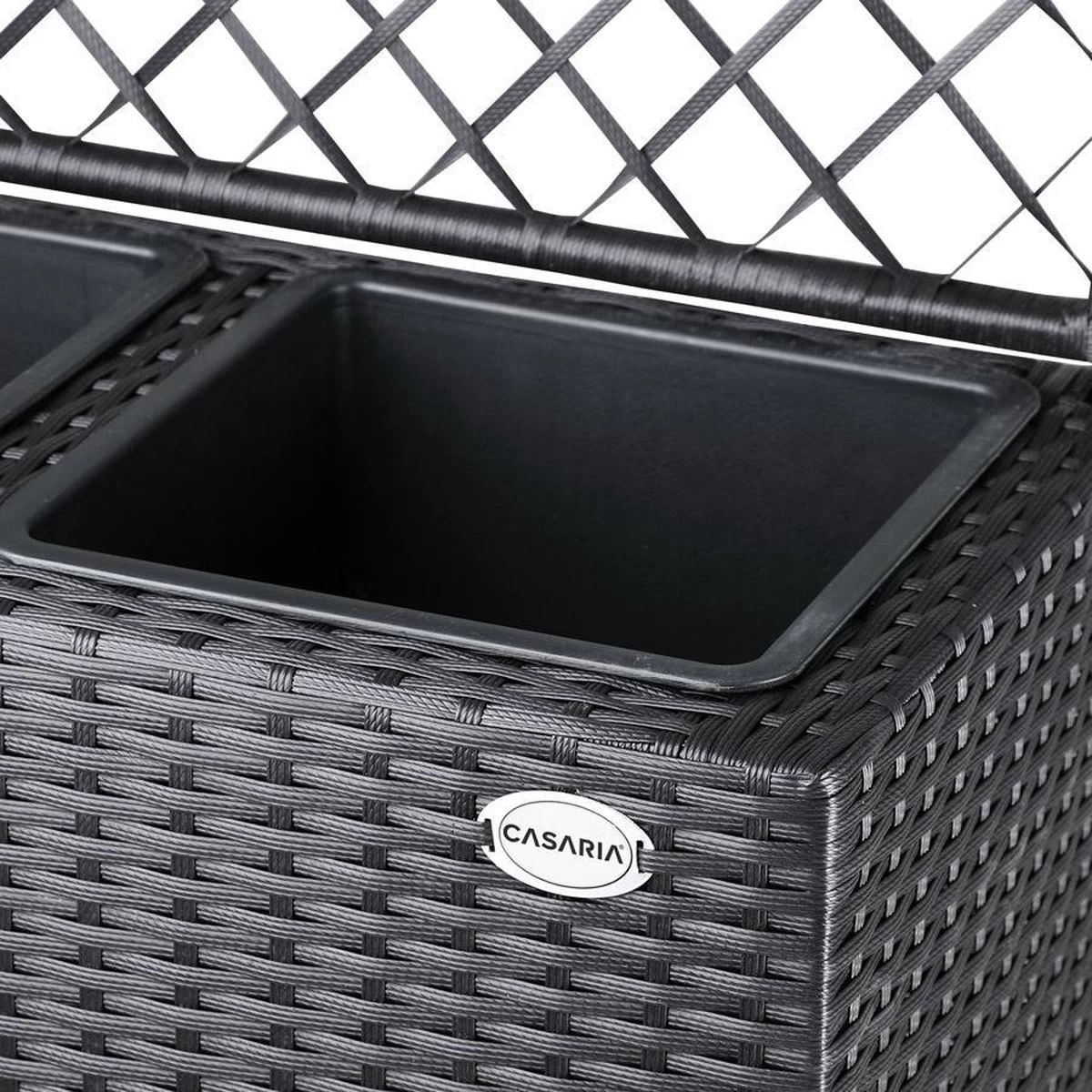 Casaria Polyrattan Plantenbak - Met Klimoprek - 3 Bakken Zwart - Afbeelding 9