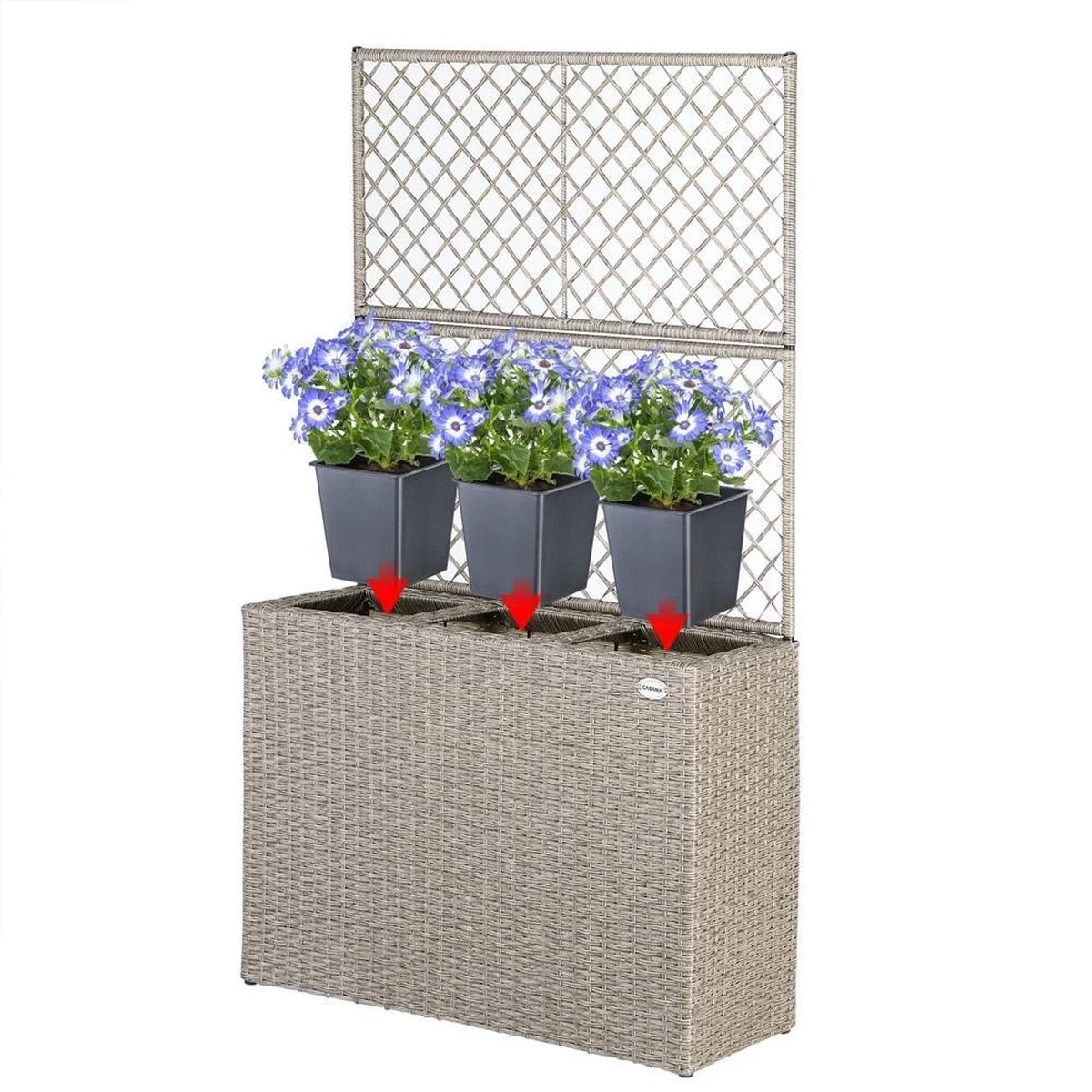 Casaria Polyrattan Bloembak – 3 Bakken Klimophek - Crème - Afbeelding 4