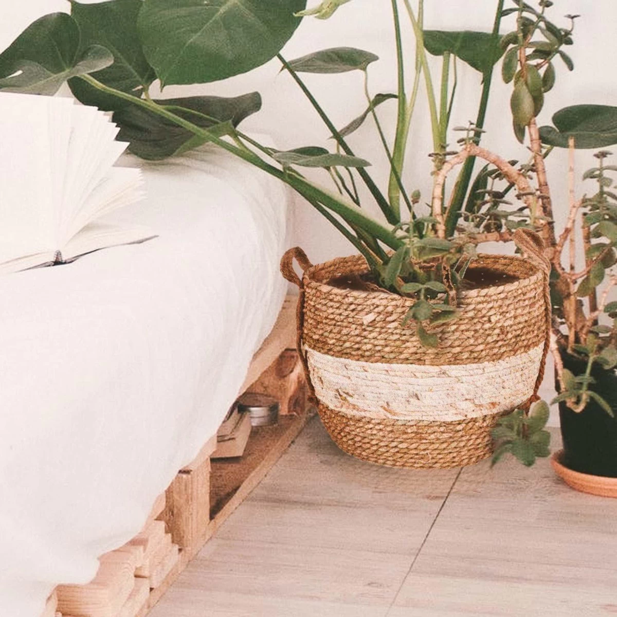 Merkloos Plantenmand 30x22cm Naturel Bruin – Multifunctionele Mand – Handgemaakt – Planten-houder – Planten Accessoires – Planten Mand - Afbeelding 6