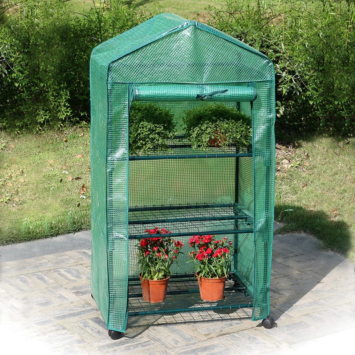 Relaxdays Kas Met Wielen - Tuinkas 3 Etages - Broeikas Kweekkas Tuin / Balkon 130 Cm Hoog - PE - Afbeelding 12