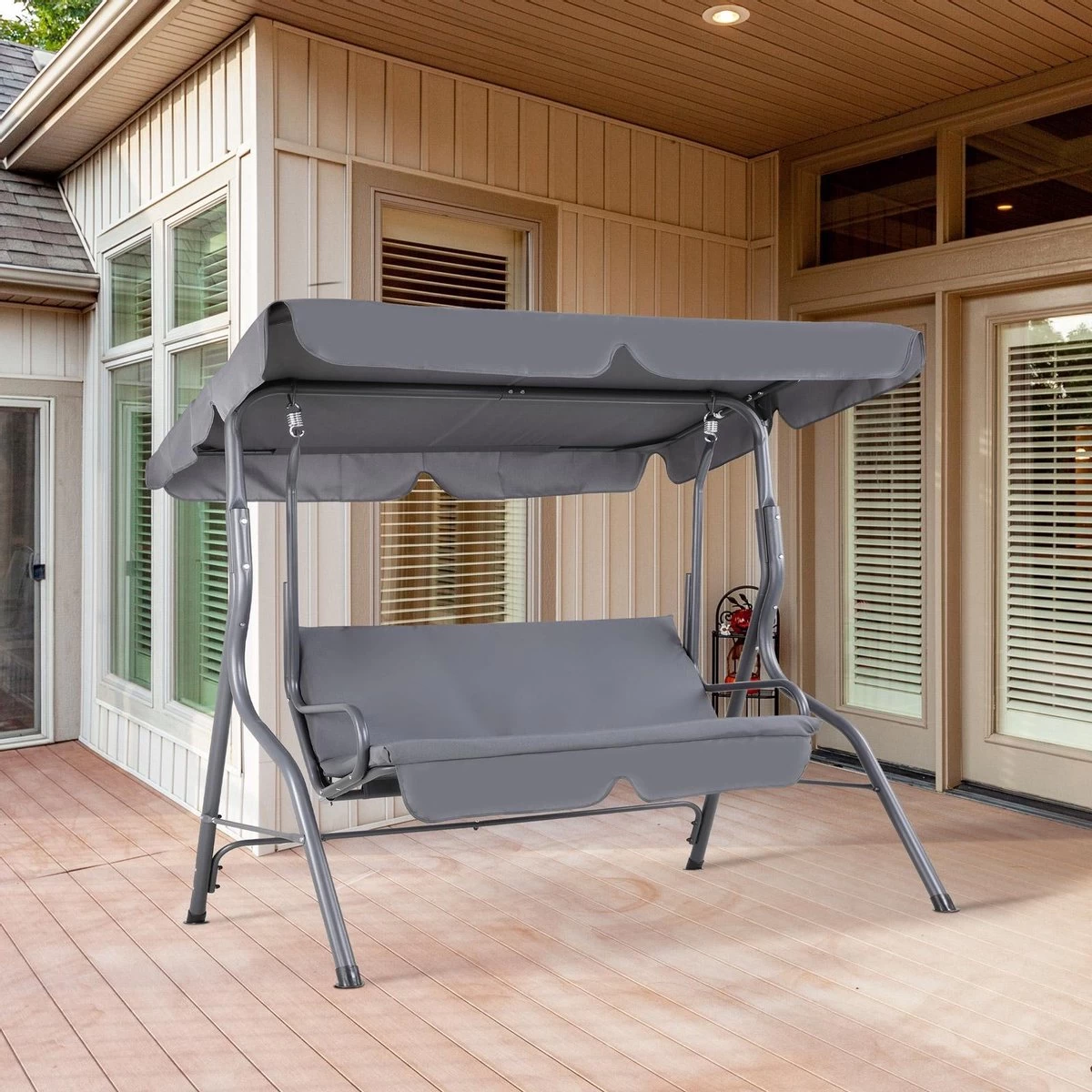 Merkloos Casaria Hollywood Schommel - Antraciet - Incl. Zonnekap - Afbeelding 6