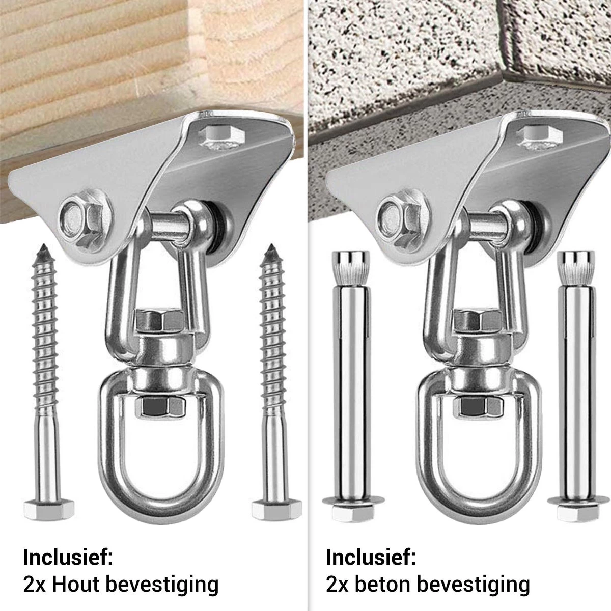 Ophangsysteem - Plafondhaak RVS - Ophanghaak TRX - Hangstoel Buiten - Hangstoel Binnen – Schommelstoel - Schommel - Bokszakken - RVS - 300kg - Afbeelding 6