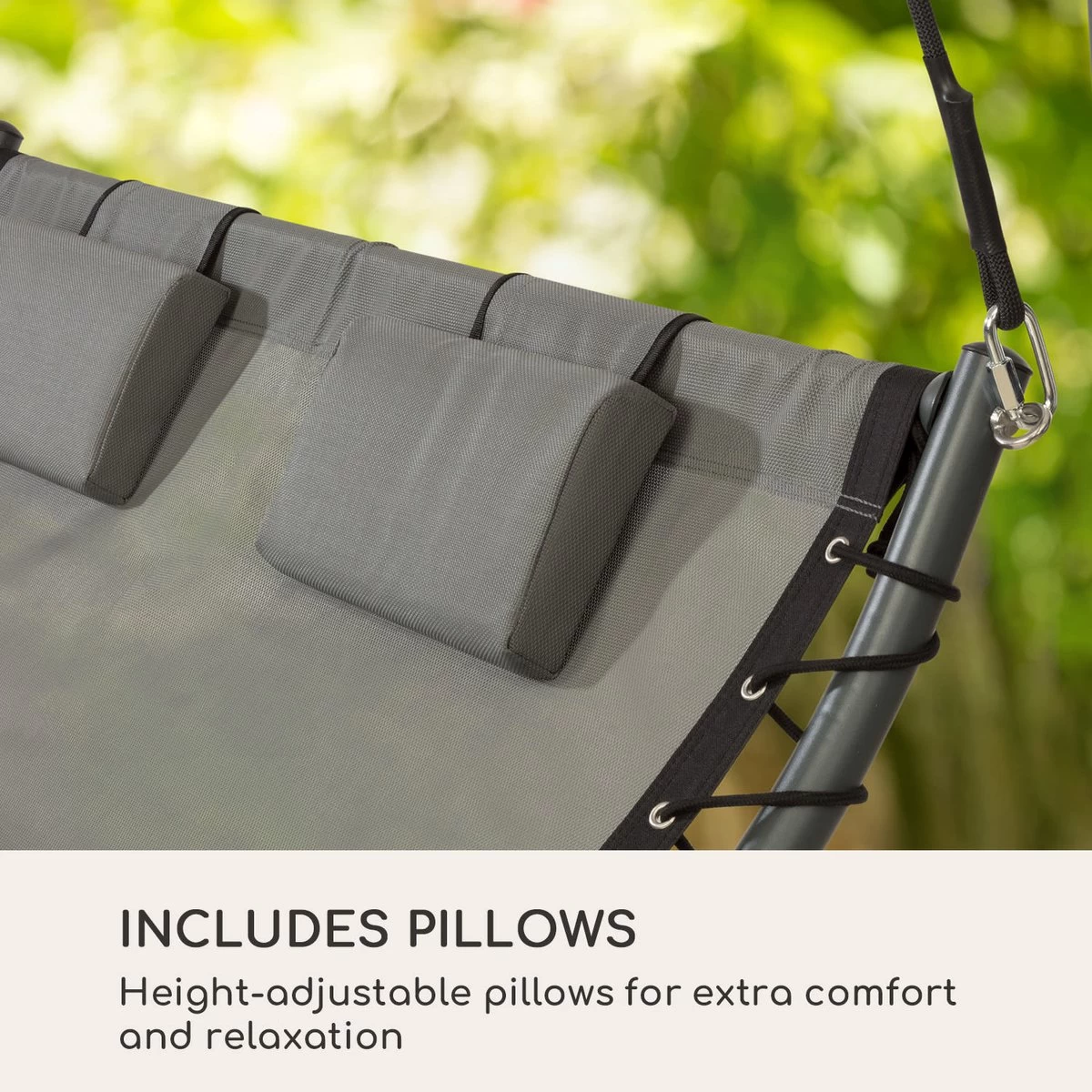 Blumfeldt Palermo Schommelbank - Hollywoodschommel 130 X 207 Cm - Ligbed Met Dak - Schommelstoel Voor 2 Personen - Tuinbank Inclusief Nekkussens - Stalen Frame En Polyester Dak - Grijs - Afbeelding 6