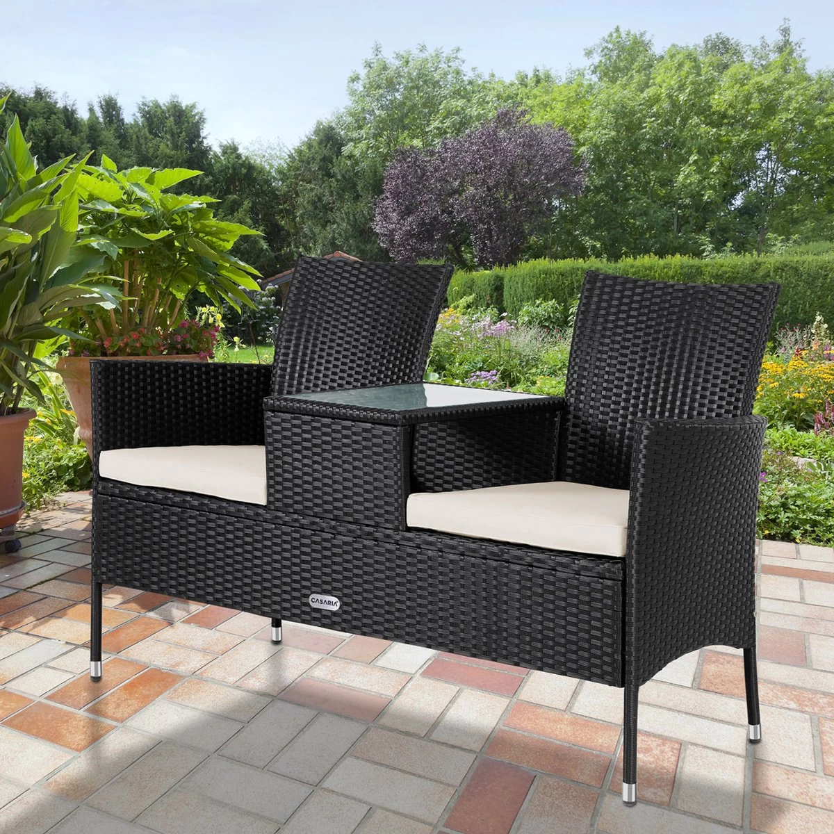 Casaria Polyrattan Tuinbank - Incl. Kussen - 143x55x88 Cm Zwart - Afbeelding 4