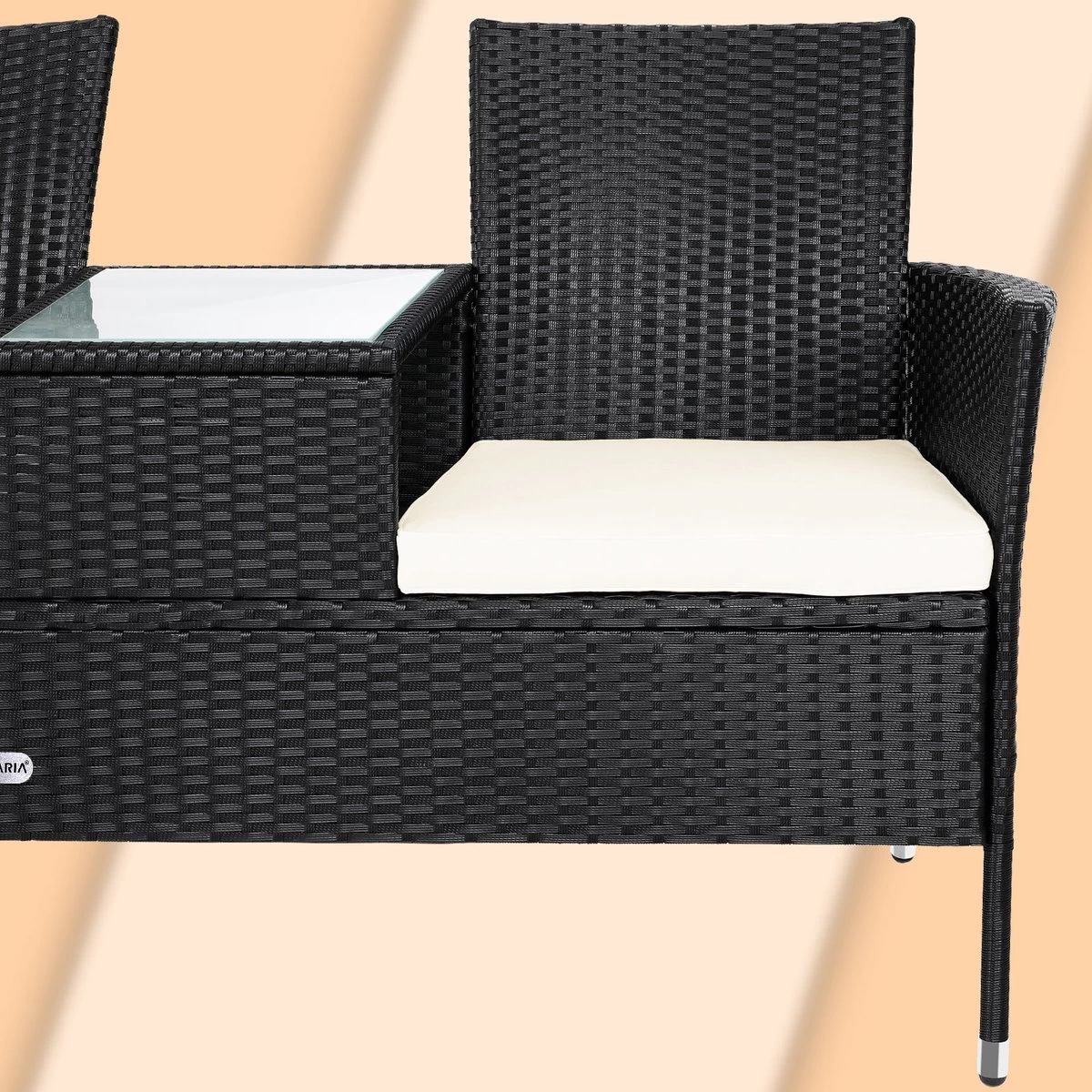 Casaria Polyrattan Tuinbank - Incl. Kussen - 143x55x88 Cm Zwart - Afbeelding 9