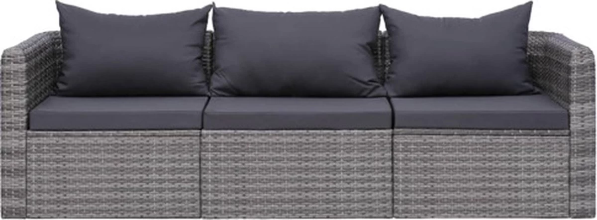 VidaXL 3-delige Loungeset Met Kussens Poly Rattan Grijs - Afbeelding 5