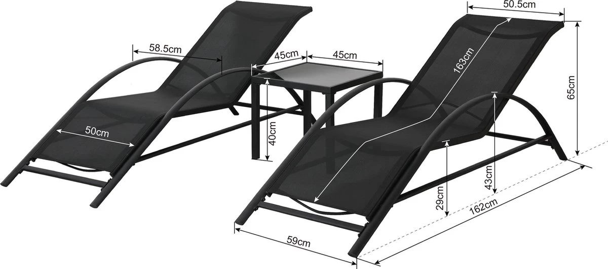 Intimo Ligbeddenset + Tafel - Zwart - 163x60x65/45x45x40 - Afbeelding 9