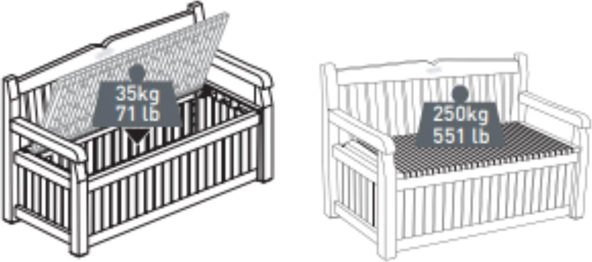 Keter Eden Garden Bench Opbergbank - 265L - 140x60x84cm - Zwart/Grijs - Afbeelding 7