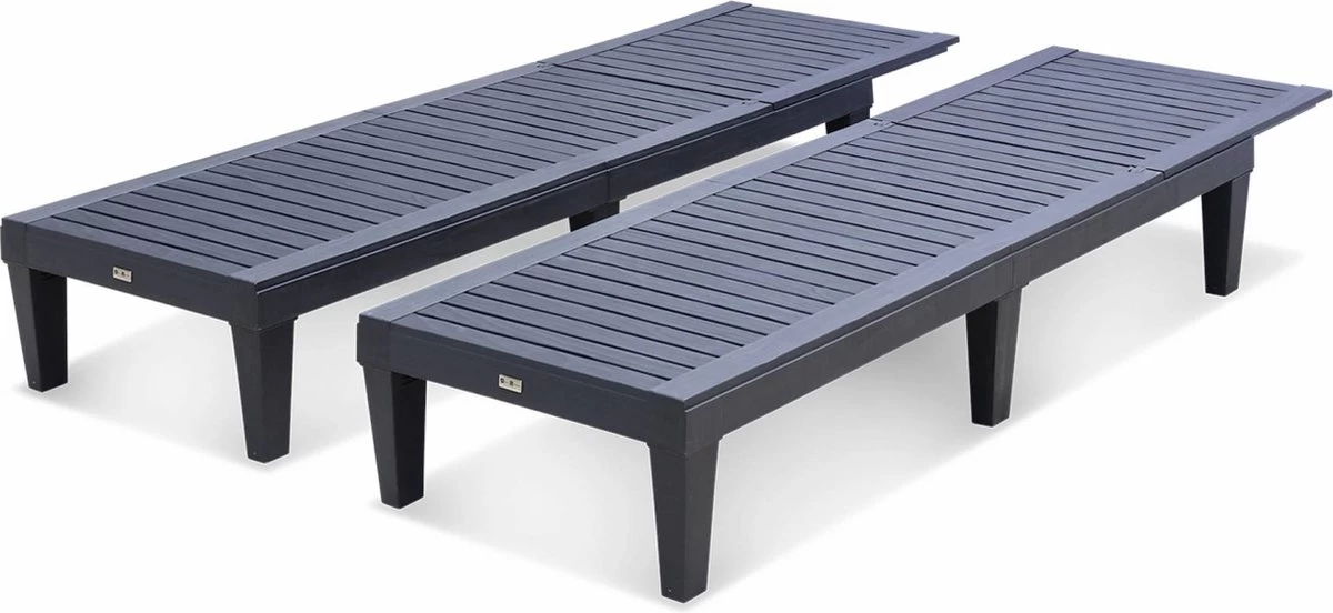 Set Van 2 Ligstoelen, PIA, Ligstoel Met Verschillende Standen, Van Kunststof, Zwart - Afbeelding 3