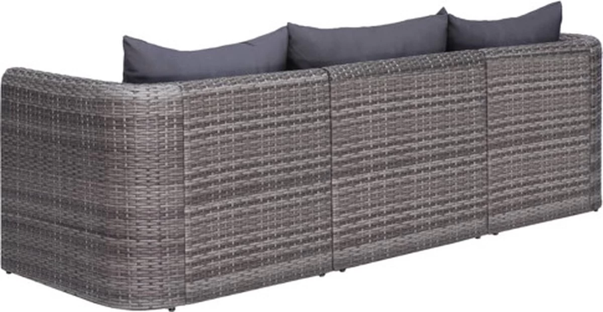VidaXL 3-delige Loungeset Met Kussens Poly Rattan Grijs - Afbeelding 7