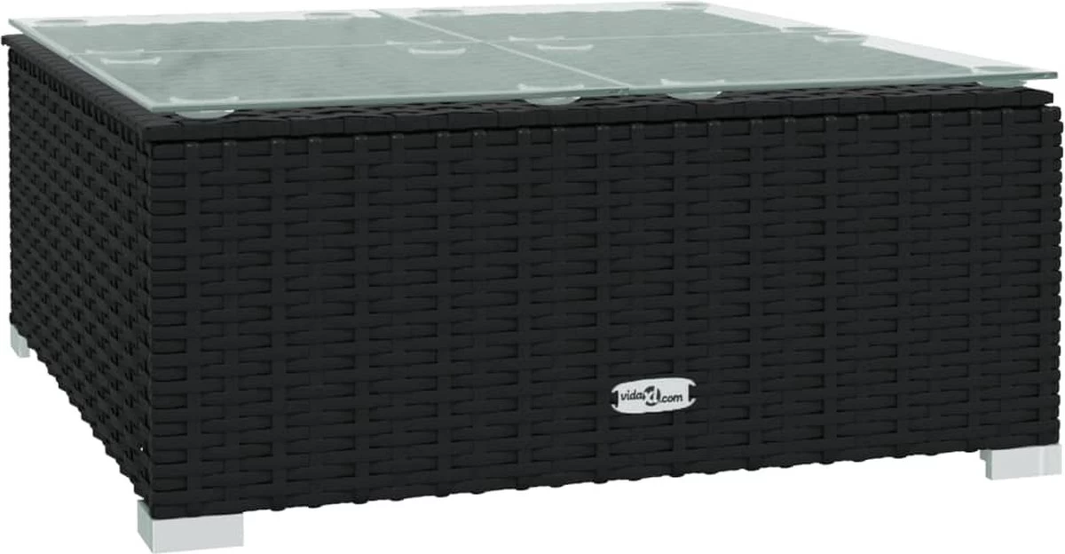 VidaLife Tuintafel 60x60x30 Cm Poly Rattan En Glas Zwart - Afbeelding 2