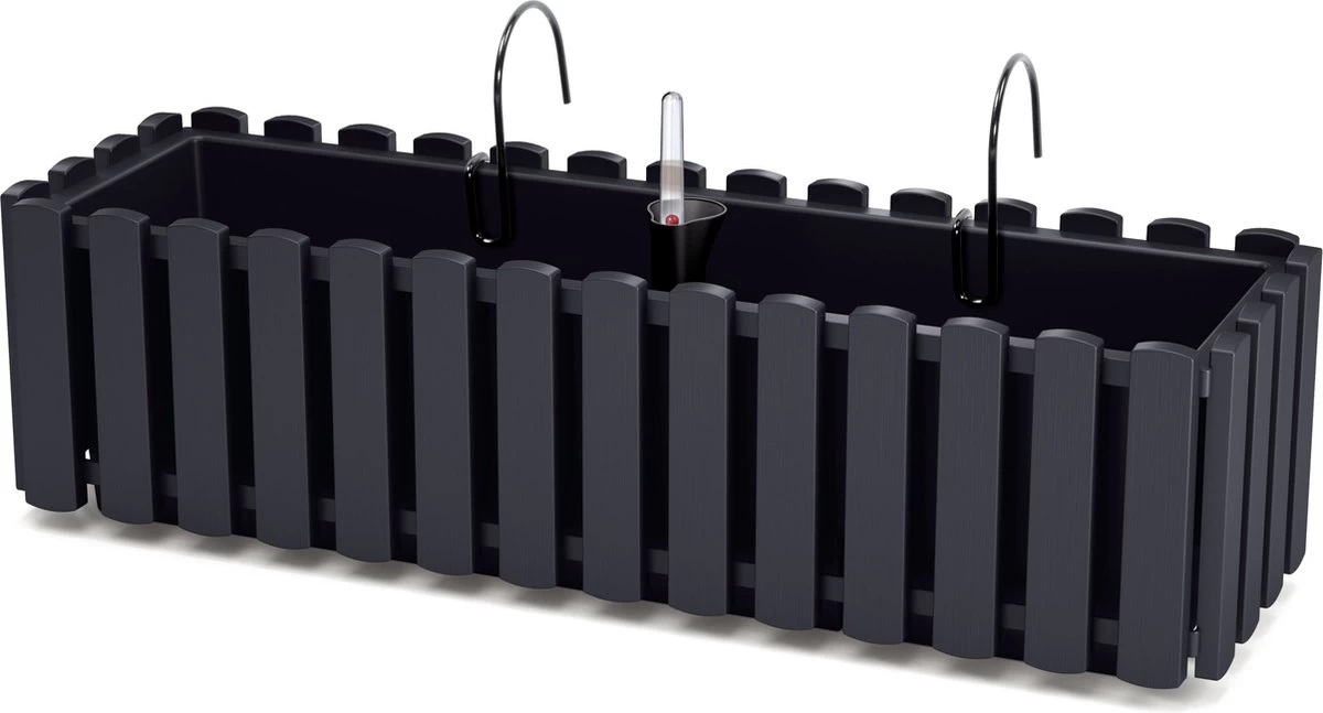 Prosperplast Fence-look Ophang Plantenbak/bloembak Kunststof 58 X 18 X 16 Cm Antraciet Grijs Met Handige Droogtemeter Voor Binnen/buiten