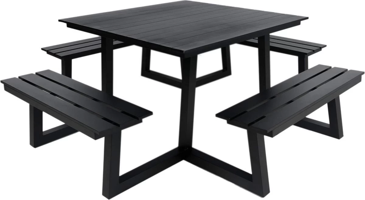 MaximaVida Vierkante Aluminium Picknicktafel Dex 215 Cm Zwart - Lage Instap