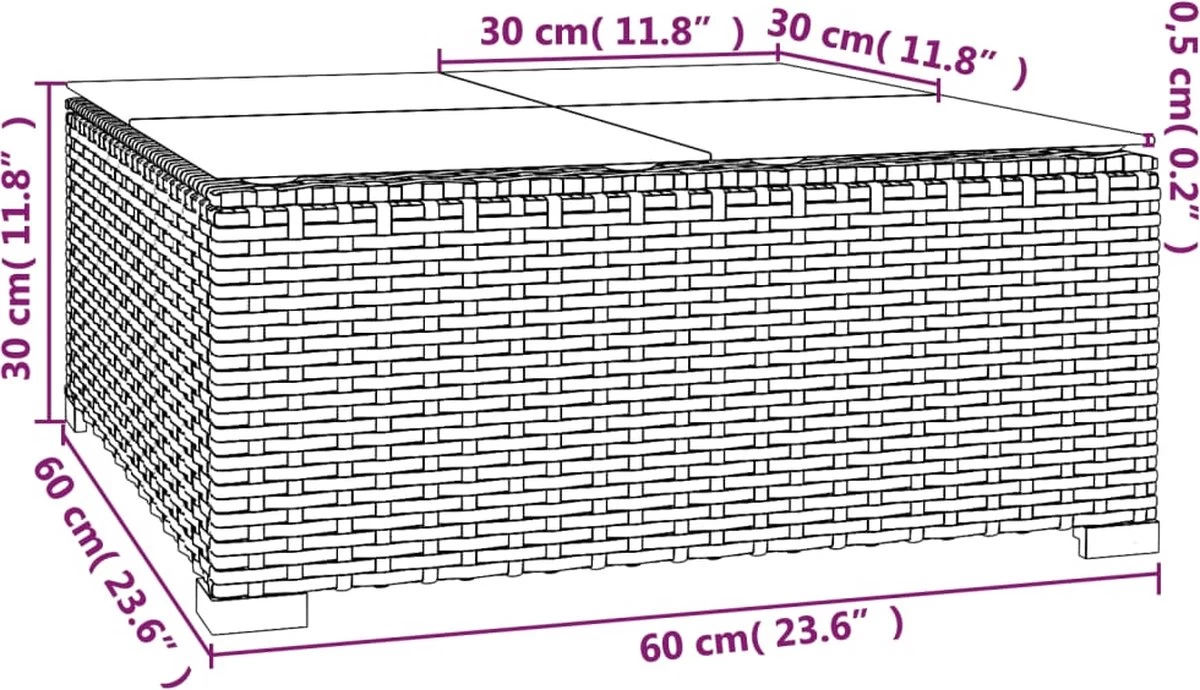 VidaLife Tuintafel 60x60x30 Cm Poly Rattan En Glas Zwart - Afbeelding 5
