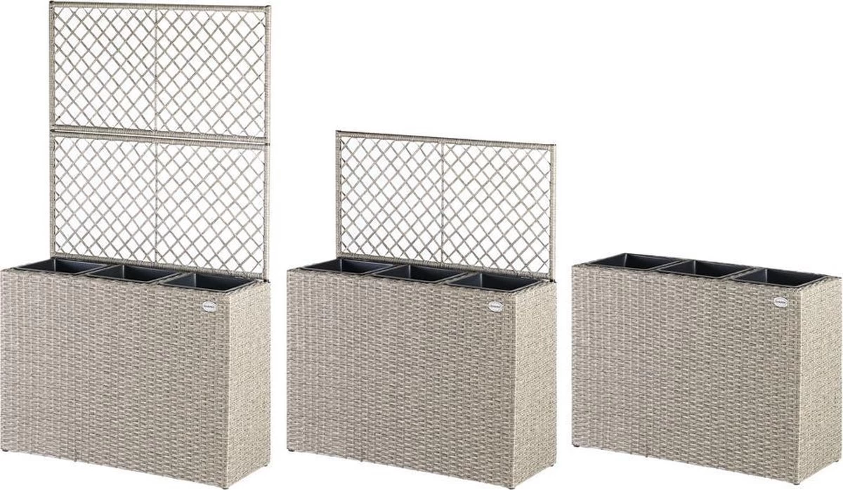 Casaria Polyrattan Bloembak – 3 Bakken Klimophek - Crème - Afbeelding 8