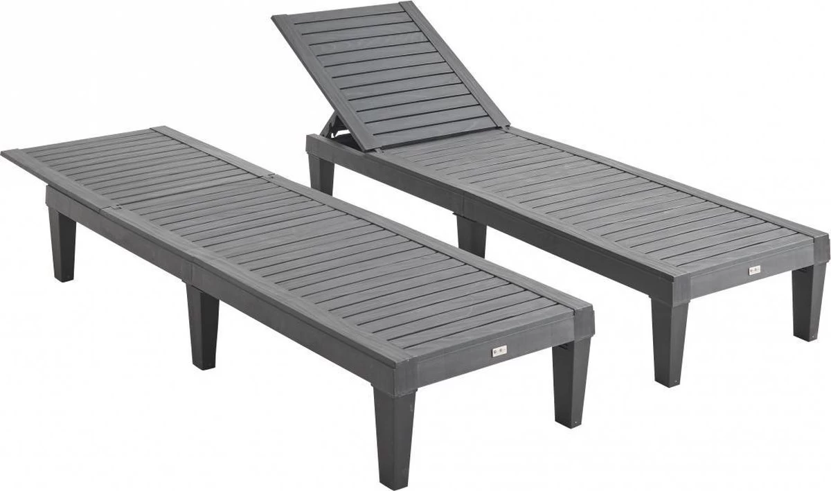 Set Van 2 Ligstoelen, PIA, Ligstoel Met Verschillende Standen, Van Kunststof, Zwart - Afbeelding 2