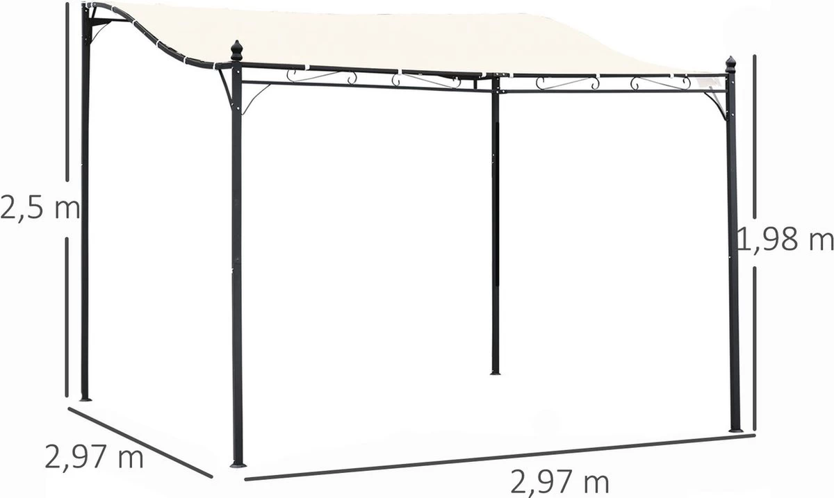 Outsunny Pergola Partytent Paviljoen Overkapping Tent Metaal Crème 297x297 Cm 84C-038 - Afbeelding 4