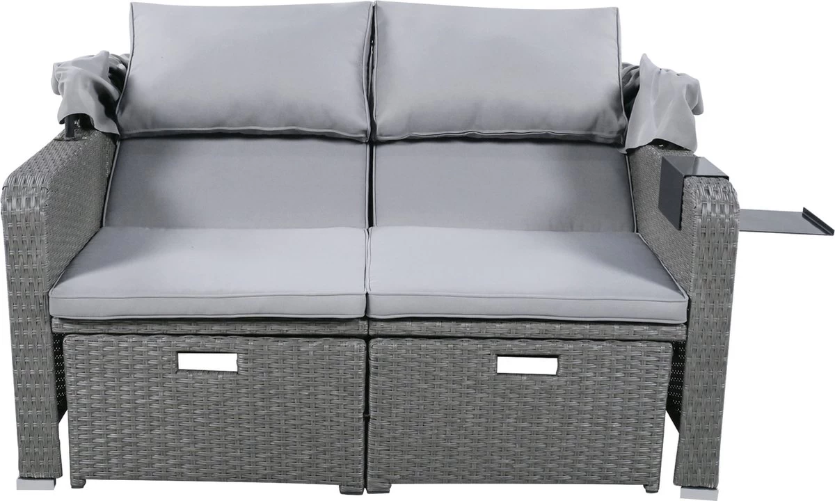 Polyrattan Patio Rieten Meubels Set Voor 2 Personen-Outdoor Rattan Sofa Set Met Intrekbare Luifel-lounge Bank-PE Rotan Loveseat Voor Achtertuin Veranda Tuin Zwembad Balkon-grijs - Afbeelding 13