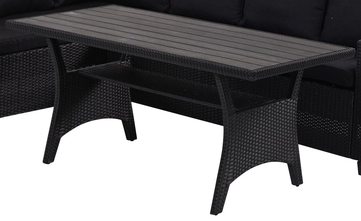 Rotan Loungeset Zwart 6 Pers Eettafel Kussens Weerbestendige Hoeklounge - Afbeelding 3