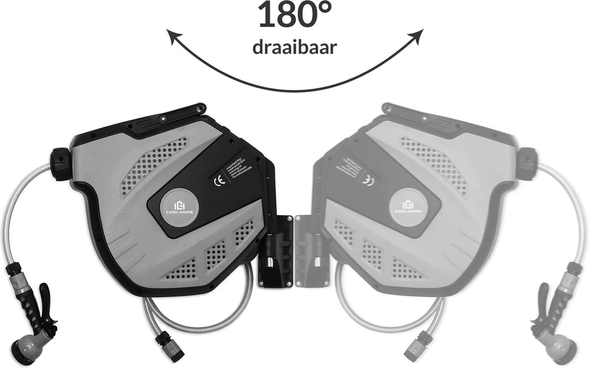 CoolHome Wandslangenbox 15 Meter + 1,5 Meter - Tuinslang Met Haspel- Slangenhouder 180° Draaibaar - Tuinslanghaspel Zwart - Grijs - Afbeelding 5