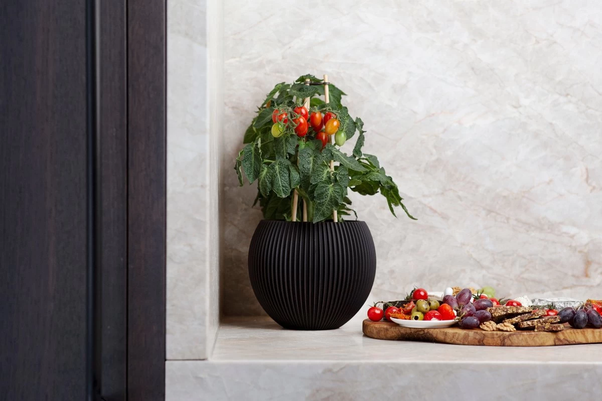 Capi Europe - Vaas Bol Groove - 29x26 - Zwart - Bloempot Voor Binnen - BGVBL104 - Afbeelding 2