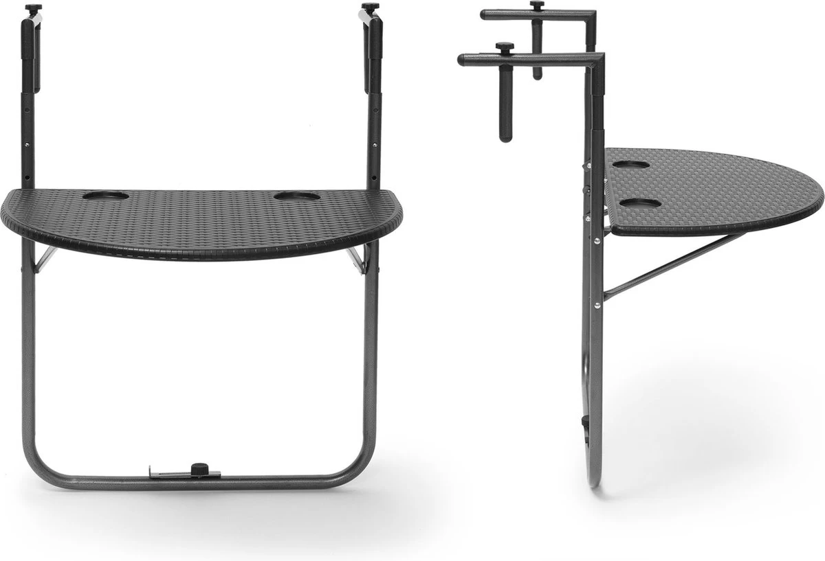 Relaxdays Balkontafel Inklapbaar, Balkon Tafel Rotan, Hangtafel Reling - Zwart - Afbeelding 10