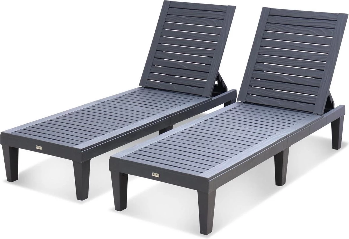 Set Van 2 Ligstoelen, PIA, Ligstoel Met Verschillende Standen, Van Kunststof, Zwart - Afbeelding 4