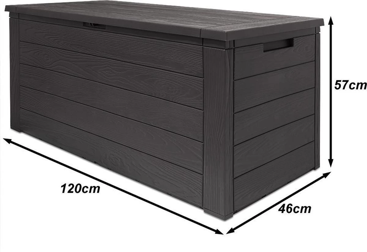 Merkloos Woody Tuin Opbergbox - 324 Liter 45x120x60 Cm - Tuinkussenbox - Antraciet/bruin - Afbeelding 4