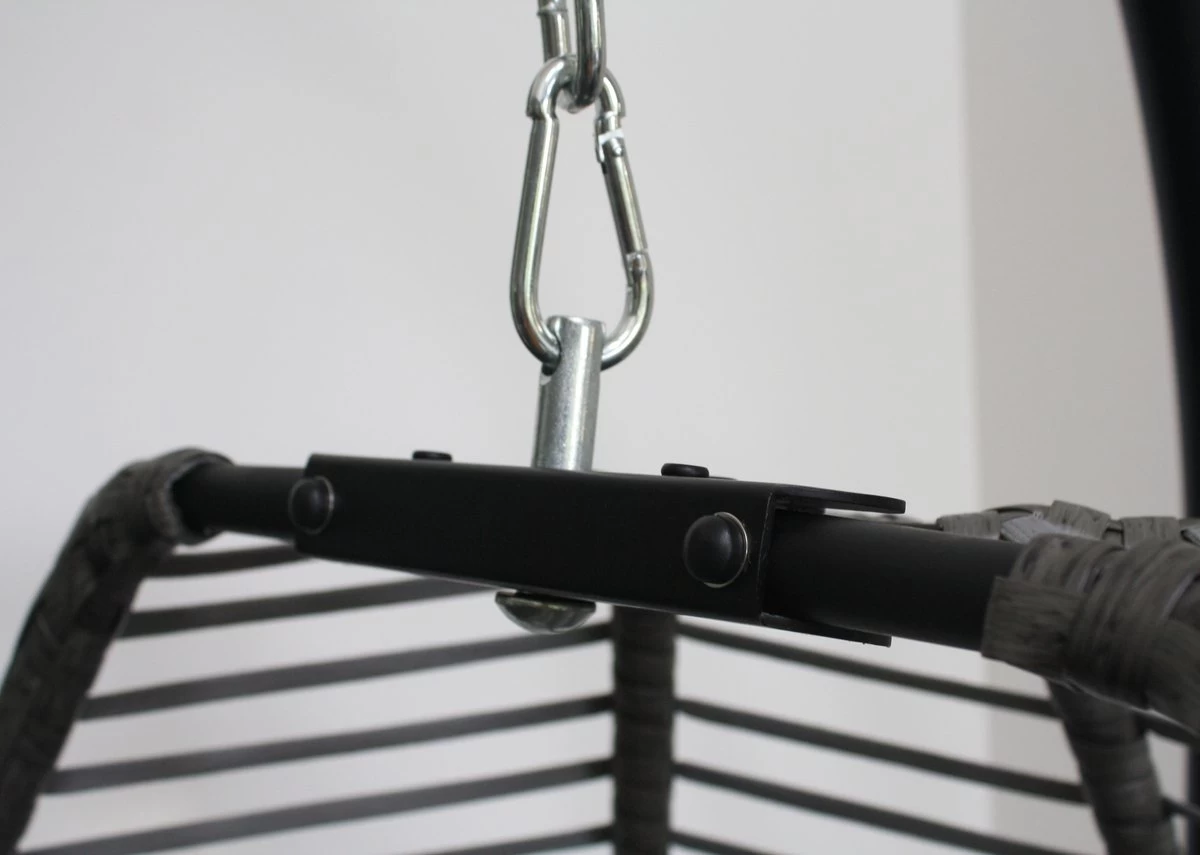 Pro Garden Lowander Hangstoel Egg 191x126x126- Schommelstoel Met Rattan Cocoon En Robuust Stalen Standaard Incl. Kussens - Volledig Inklapbaar - Lichtgrijs - Afbeelding 7