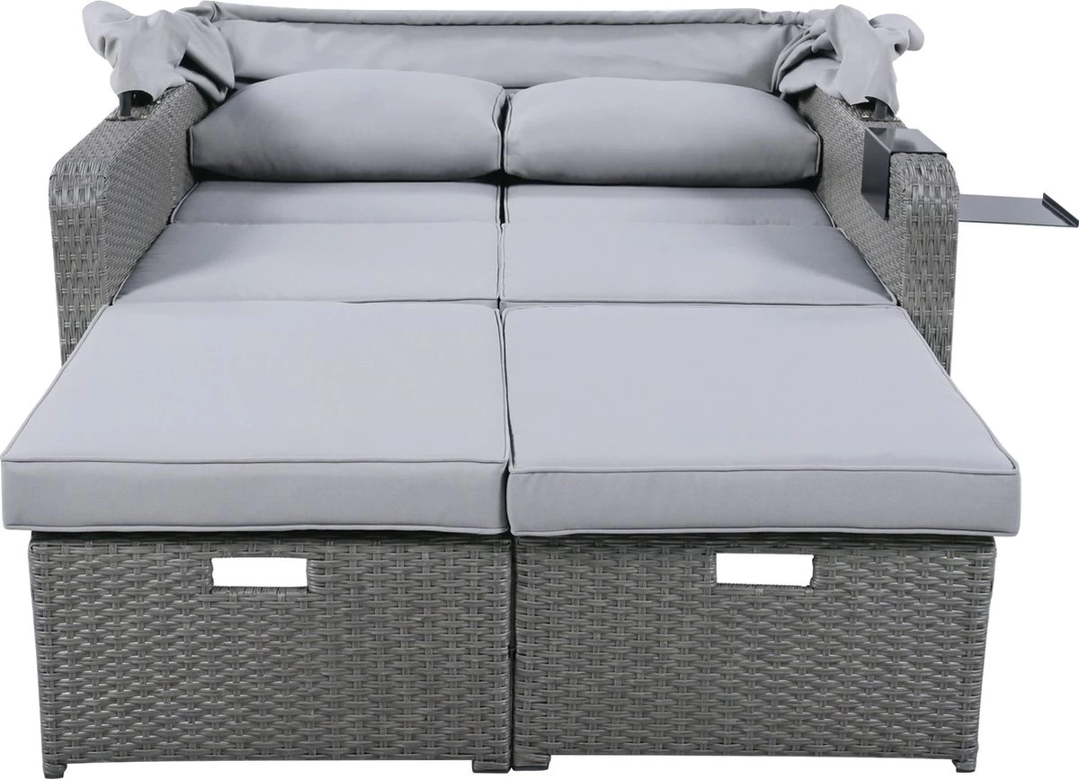 Polyrattan Patio Rieten Meubels Set Voor 2 Personen-Outdoor Rattan Sofa Set Met Intrekbare Luifel-lounge Bank-PE Rotan Loveseat Voor Achtertuin Veranda Tuin Zwembad Balkon-grijs - Afbeelding 11