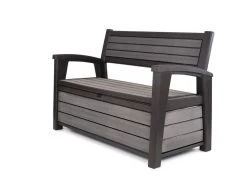 Keter - Hudson Bench Box - 2-zits Bank - Opbergbox - Hout Look & Feel - 227L - 138x63x89cm - Antraciet
