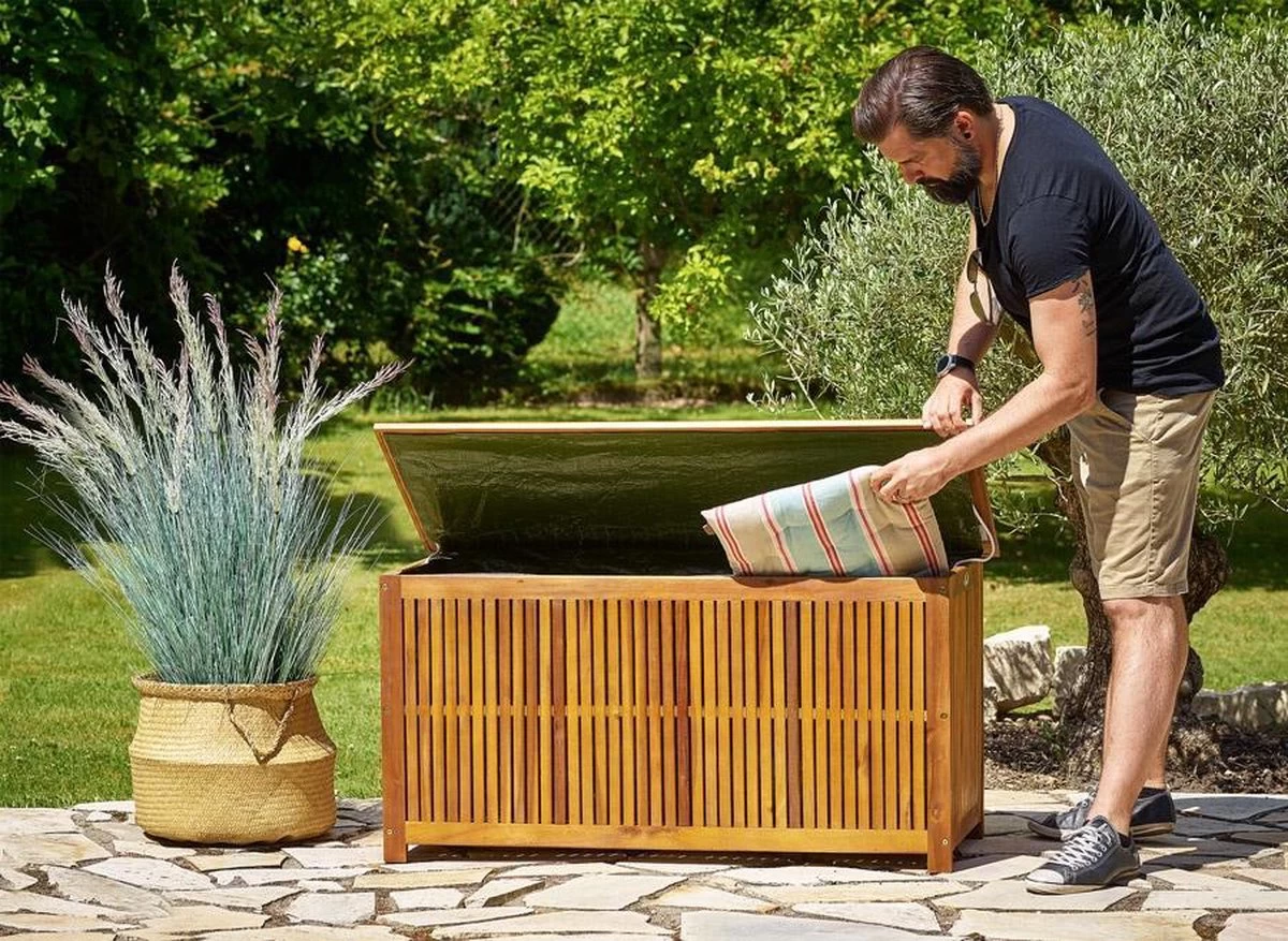 Casaria Opbergbox Acacia Hout – Weerbestendig 115cm - Bruin - Afbeelding 10