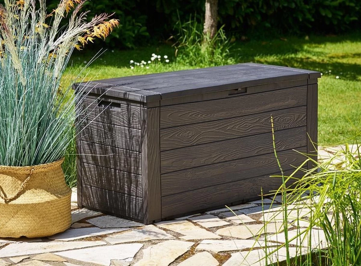 Merkloos Woody Tuin Opbergbox - 324 Liter 45x120x60 Cm - Tuinkussenbox - Antraciet/bruin - Afbeelding 5