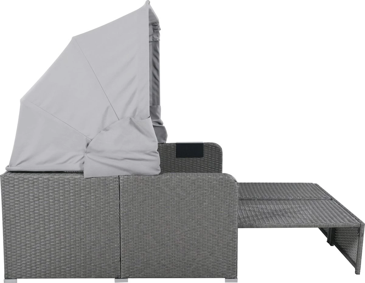 Polyrattan Patio Rieten Meubels Set Voor 2 Personen-Outdoor Rattan Sofa Set Met Intrekbare Luifel-lounge Bank-PE Rotan Loveseat Voor Achtertuin Veranda Tuin Zwembad Balkon-grijs - Afbeelding 3