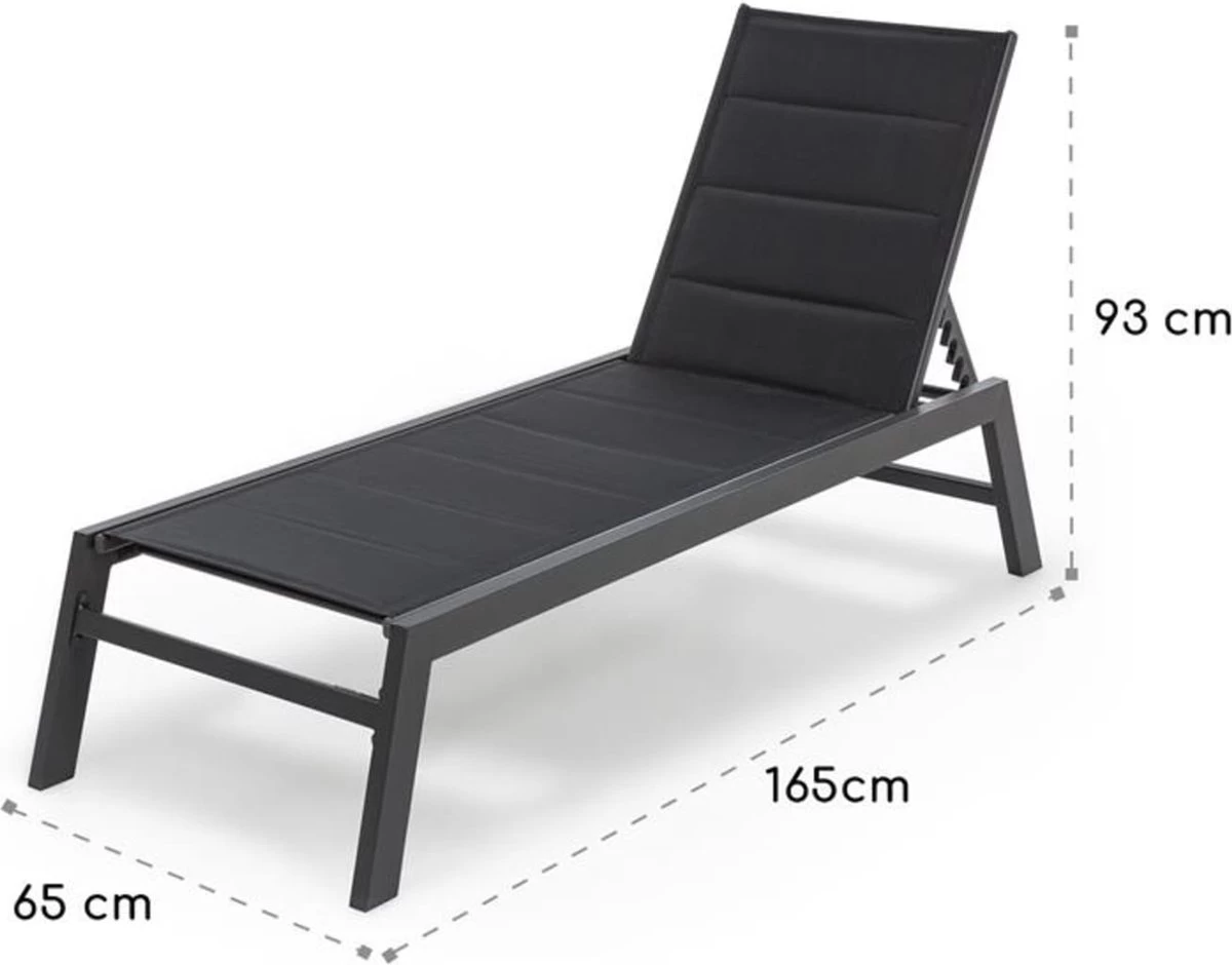 Blumfeldt Renazzo Lounge Ligstoel - Ligbed Voor De Tuin - Aluminium Tuinstoel - 6 Standen - Waterafstotend - Bekleding Van 70 % Pvc En 30 % Polyetheen - Zwart - Afbeelding 3