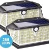 HappyLEDS Solar Wandlamp Met Bewegingssensor - Solar Tuinverlichting - Buitenlamp Met 3 Standen - Wandlamp Buiten - 266 Leds - 2 Stuks - Zwart - 18,5 CM