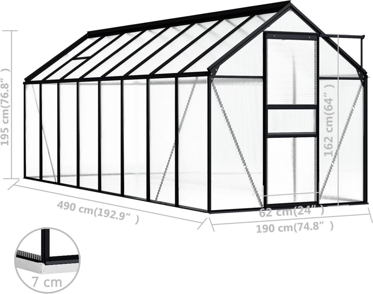 VidaXL Broeikas 1,33 M² Aluminium Antracietkleurig - Afbeelding 14