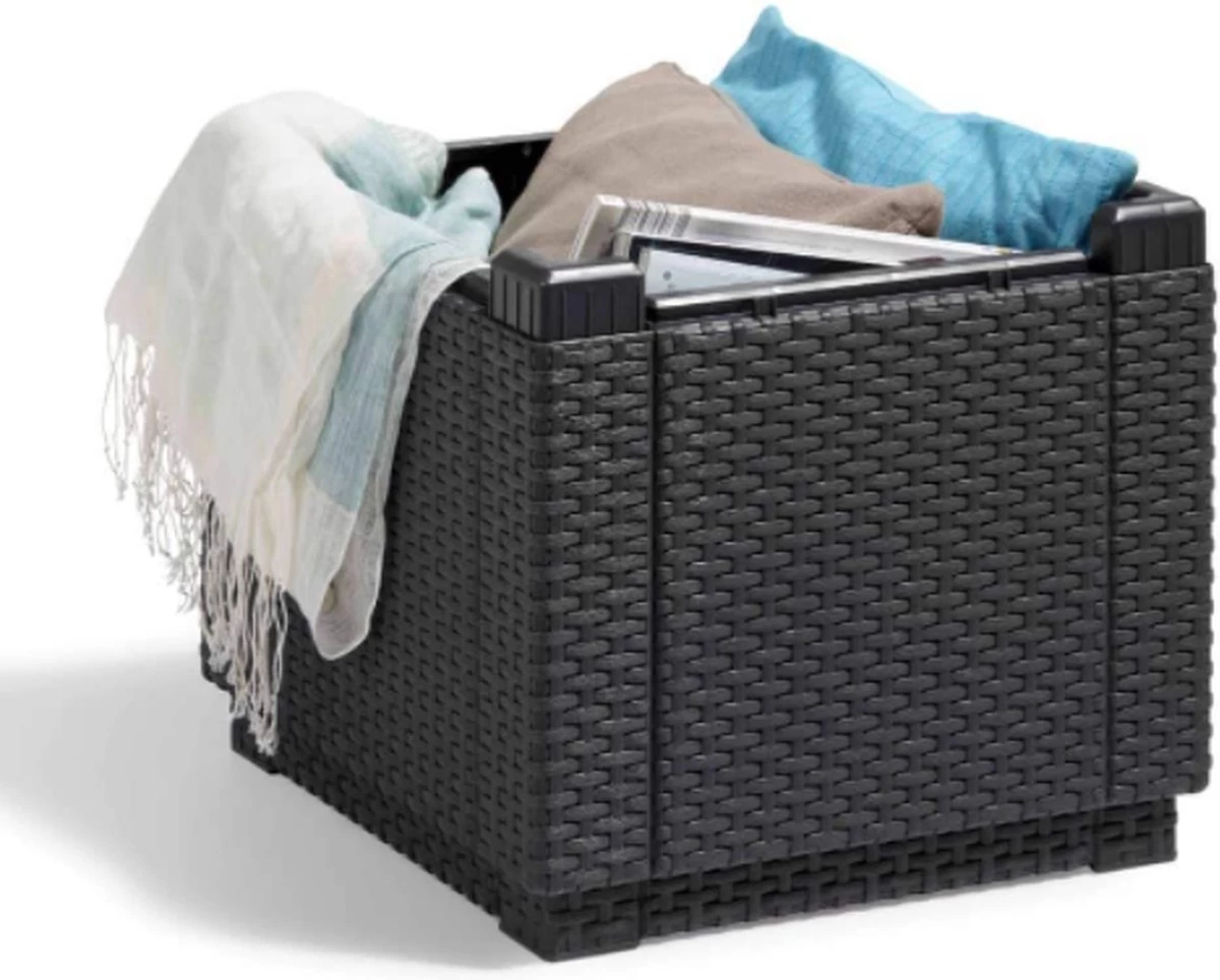 Allibert Opbergpoef Met Deksel - Opbergbox - Bijzettafel Buiten - Tafel - Tuintafel - Opberger - Afbeelding 3