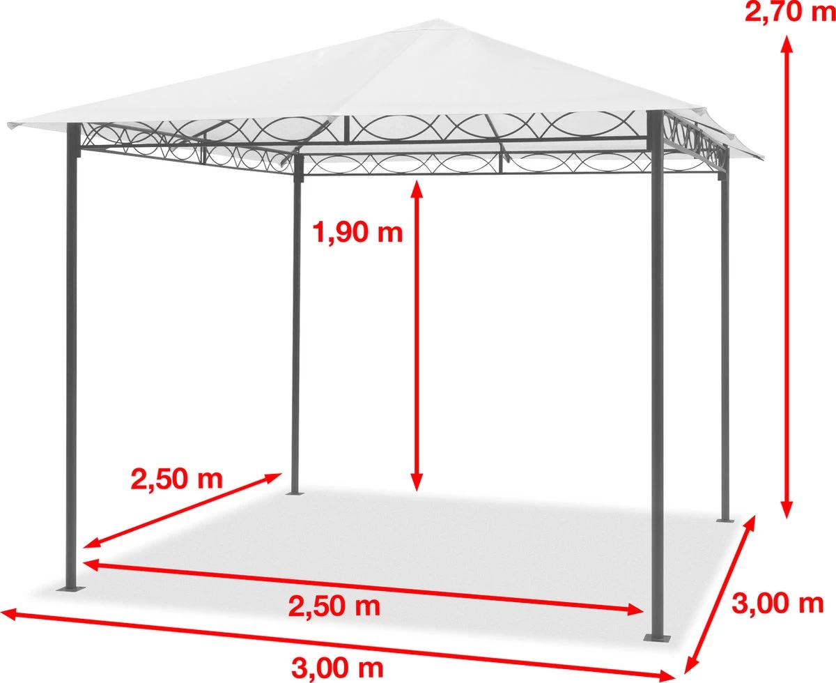 Tuinpaviljoen 3x3 M Waterdicht Paviljoen Met 4 Zijwanden Tuintent Ca. 180 G/m² Dakzeil In Crème Partytent - Afbeelding 4
