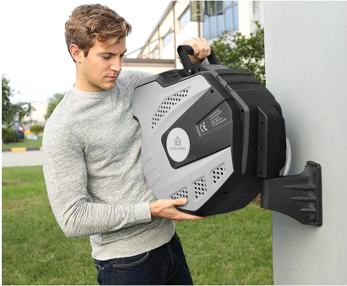 CoolHome Wandslangenbox 15 Meter + 1,5 Meter - Tuinslang Met Haspel- Slangenhouder 180° Draaibaar - Tuinslanghaspel Zwart - Grijs - Afbeelding 8