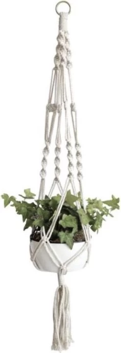 Merkloos Plantenhanger Macramé - Luxe Gevlochten Touw Katoen - 1 Stuk - Plantenpot Ophangen - Planthanger