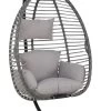 Pro Garden Lowander Hangstoel Egg 191x126x126- Schommelstoel Met Rattan Cocoon En Robuust Stalen Standaard Incl. Kussens - Volledig Inklapbaar - Lichtgrijs