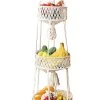 Macramé 3-Laags Hangende Fruitmand - Bohemian Mand Plantenhanger - Handgemaakt Katoen Touw Fruitschaal Hangmand - Boho Ophangbaar Etagere - Decoratieve Fruit Schaal/Basket - Opbergmand Organizer - Keuken/Balkon Decoratie - Hangpot Voor Binnen/Buiten