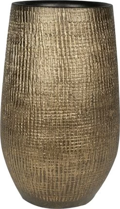 Merkloos Hoge Pot Ryan Shiny Gold 27x50 Cm Ronde Gouden Bloempot Voor Binnen