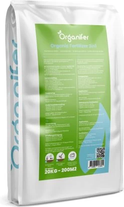 Koemestkorrels 3in1 (20Kg Voor 200m2) Allround Organische Meststof - Direct Opneembare Voeding - Langdurige Werking > 120 Dagen - Geurloos - Verbeterd Bodem - Lavameel Toevoeging - Versterkt Gras En Planten - Organifer