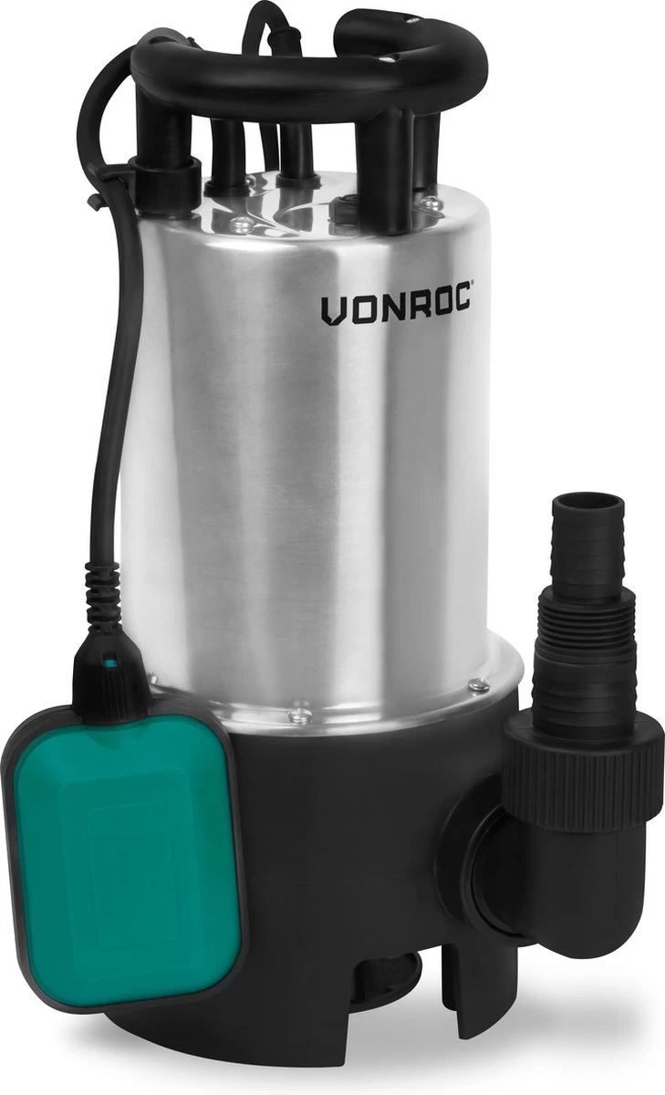 VONROC Dompelpomp RVS - Vuilwaterpomp - Waterpomp - 1100W - 20000 L/h - Voor Vuil- En Schoonwater - Met Vlotter