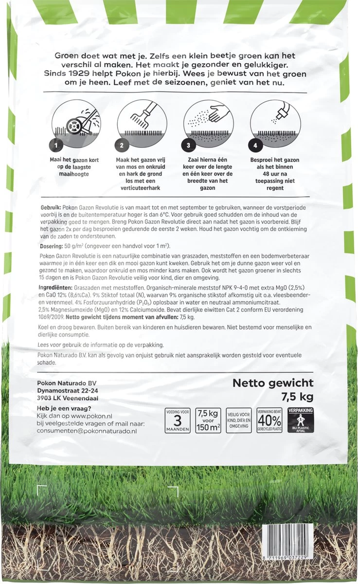 Pokon Gazon Revolutie - 2x7,5kg - Gazonmest / Graszaad / Bodemverbeteraar - Geschikt Voor 300m² - Binnen 15 Dagen Resultaat - Voordeelverpakking - Afbeelding 5