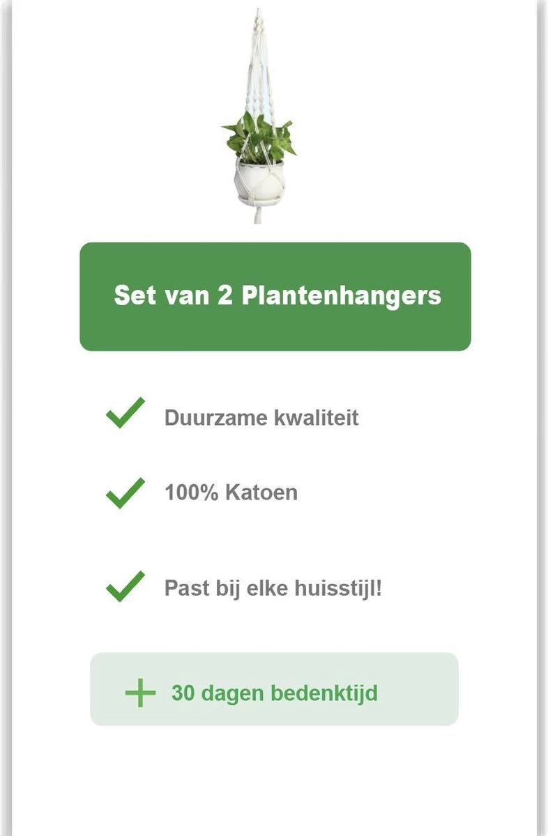 Merkloos Plantenhanger Macramé - Luxe Gevlochten Touw Katoen - 2 Stuks - Plantenpot Ophangen - Afbeelding 6
