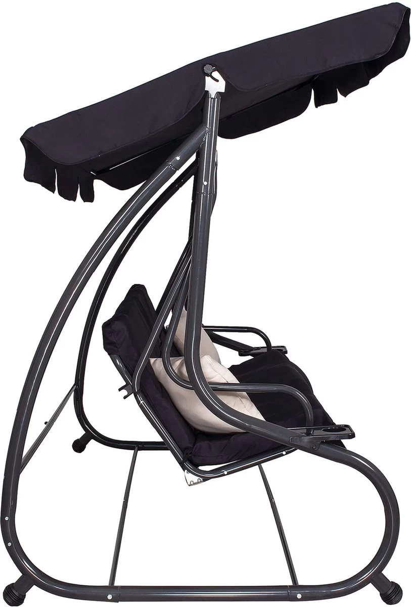 Springos Schommelbank | Linda-Schommel | 3-zits | Waterafstotend | Inclusief 2 Kussens | Verstelbare Luifel | 162 X 200 X 120 Cm | Zwart - Afbeelding 13